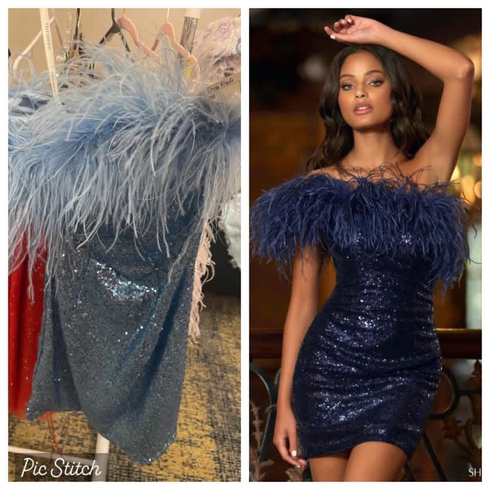 Sherri Hill Strapless Blue Sequin Dress